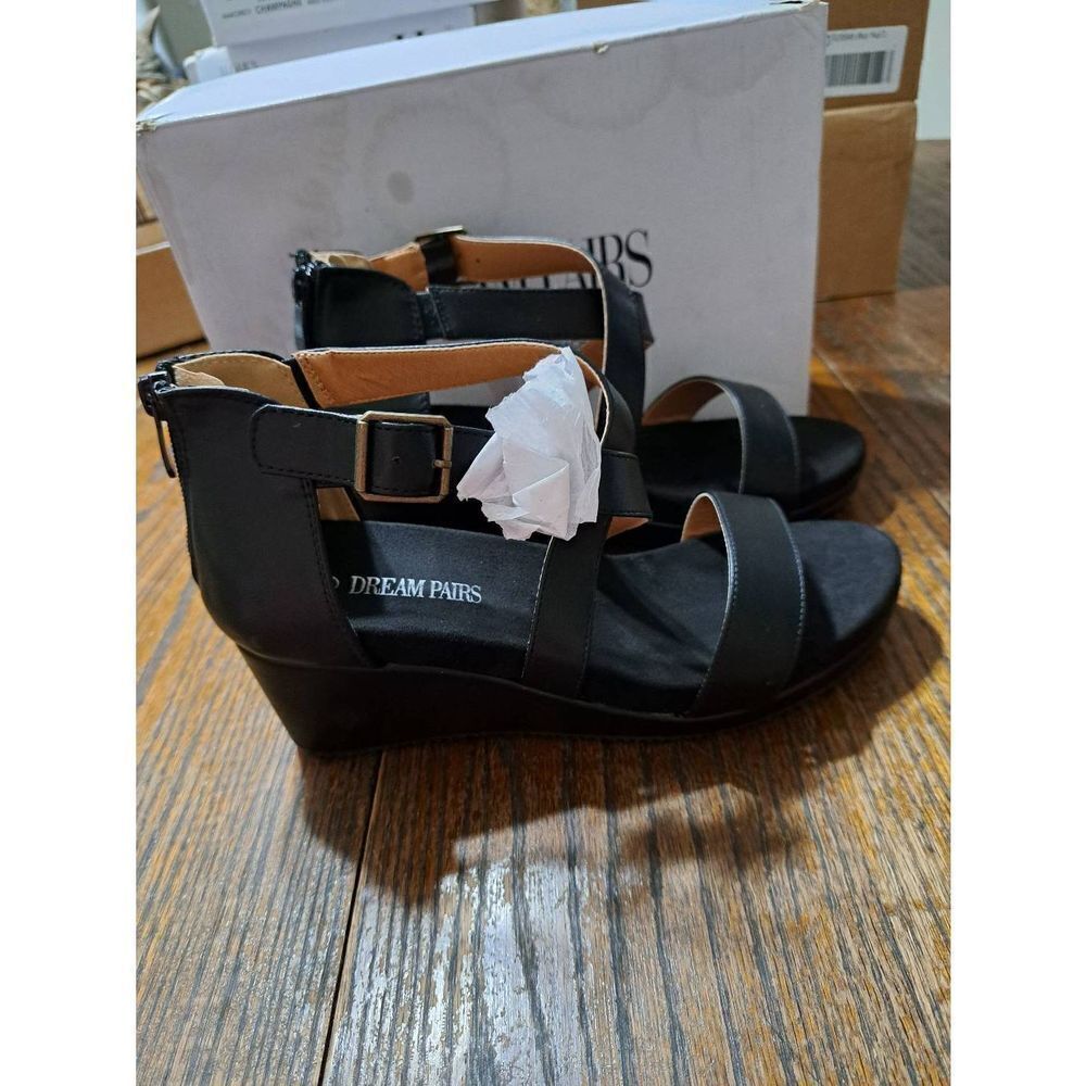 New Sz 9 Dream Pairs Nini 2 Black Open Toe Platform Wedge Sandals Summer Shoes - Picture 3 of 5